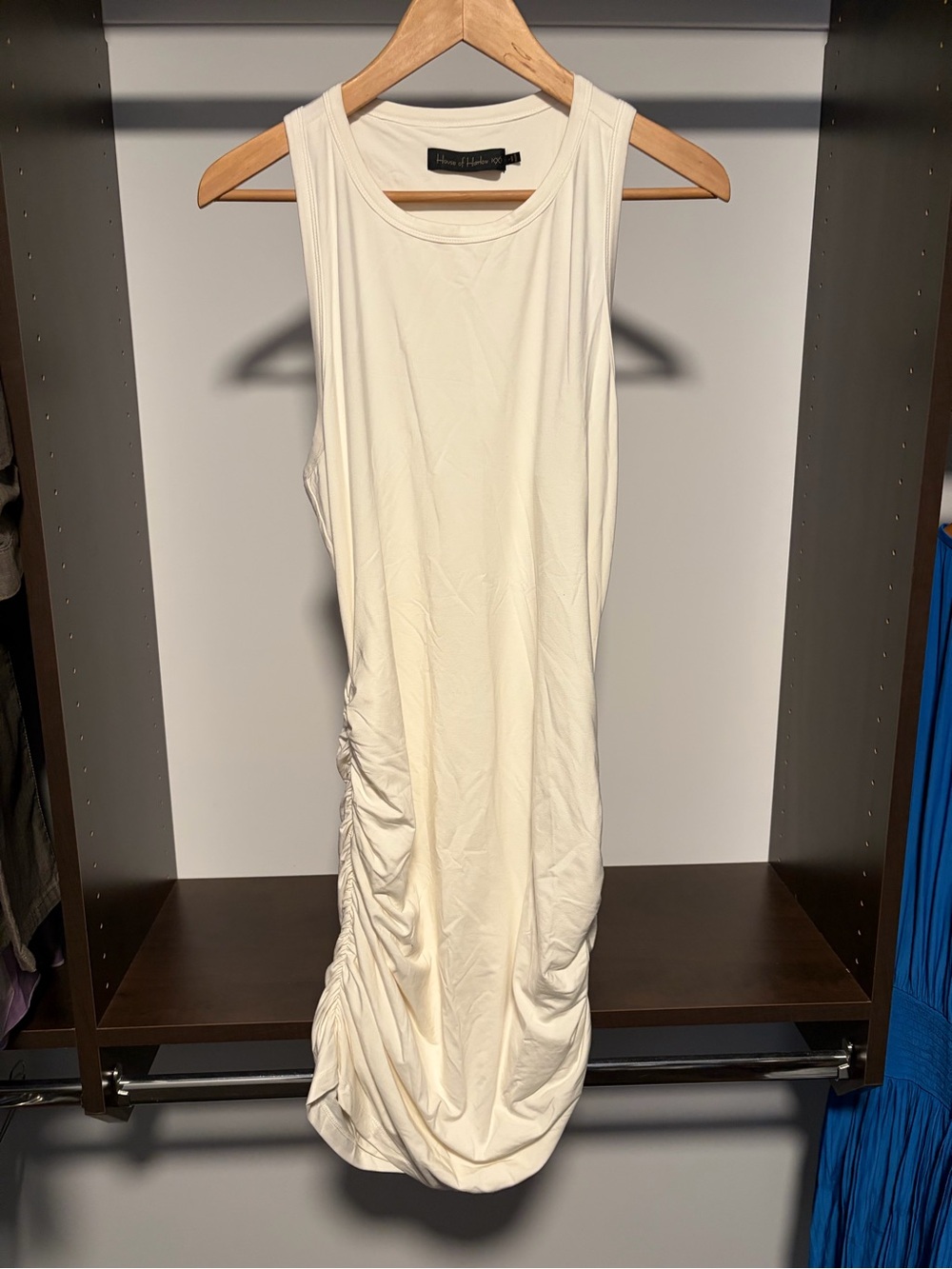 House of Harlow 1960 Cream Sleeveless Ruched Midi Dress